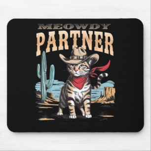 Tapis De Souris Chat Minimal Vintage Meowdy Partenaire Cowboy
