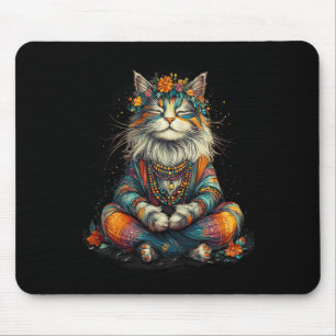 Tapis De Souris Chat Mystique en Méditation - Artwork Boho Zen - Y