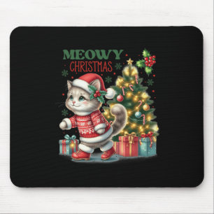 Tapis De Souris Chat Noël Père Noël Chapeau Et Arbre Drôle Meowny