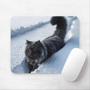Tapis De Souris Chat Noir À Neige Profonde