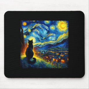 Tapis De Souris Chat Noir Amusant Chat Maman Papa Nuit Étoilée V