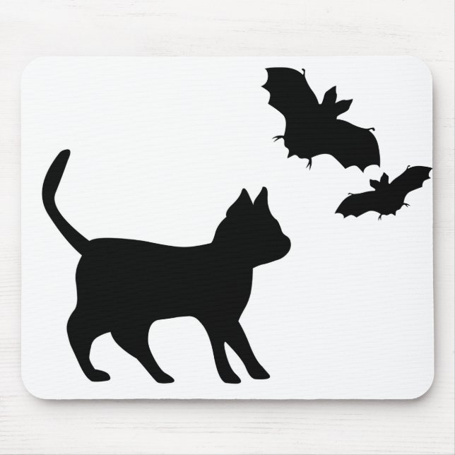 Tapis De Souris Chat noir avec chauve-souris (Devant)