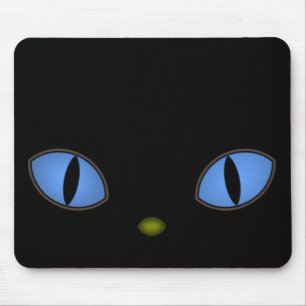Tapis De Souris Chat Noir Avec Grands Yeux Bleus