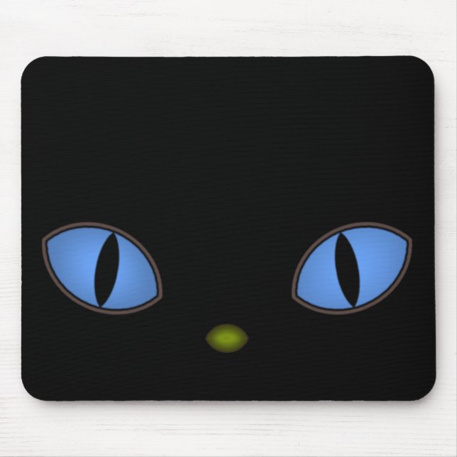 Tapis De Souris Chat Noir Avec Grands Yeux Bleus (Devant)