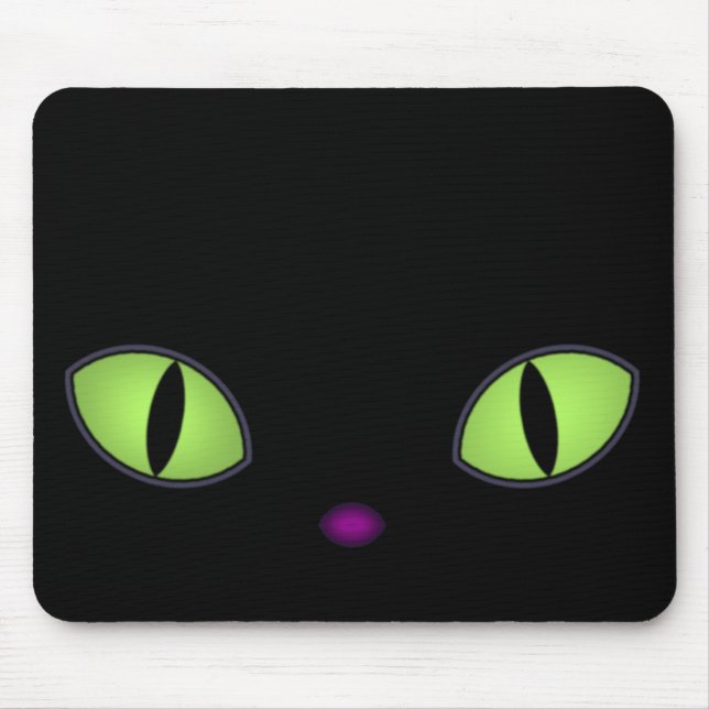 Tapis De Souris Chat Noir Avec Gros Oeil Vert (Devant)