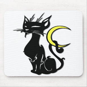 Tapis De Souris Chat noir avec la lune Mousepad