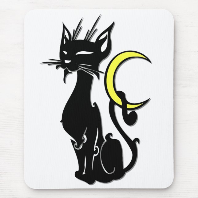 Tapis De Souris Chat noir avec la lune Mousepad (Devant)