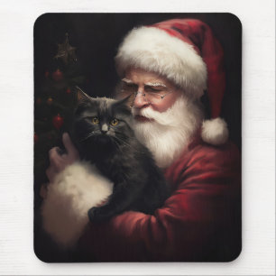 Tapis De Souris Chat Noir Avec Le Père Noël Festif Noël