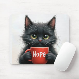 Tapis De Souris Chat Noir Avec Mug De Café