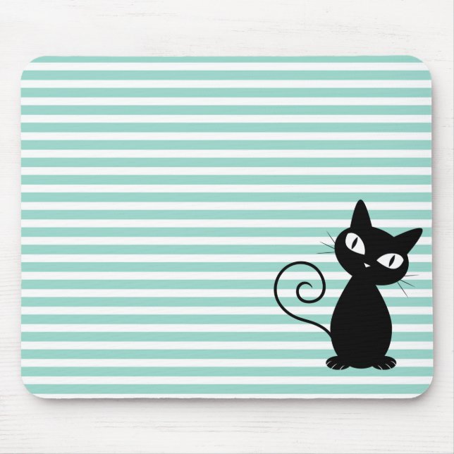 Tapis De Souris Chat noir blanc mignon sur bandes (Devant)
