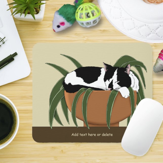 Tapis De Souris Chat noir blanc Plante drôle (Créateur téléchargé)