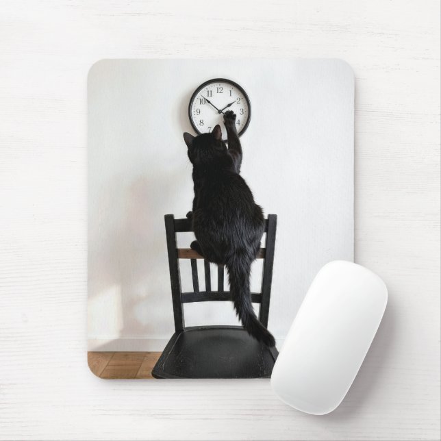 Tapis De Souris Chat noir change l'heure  (Avec souris)