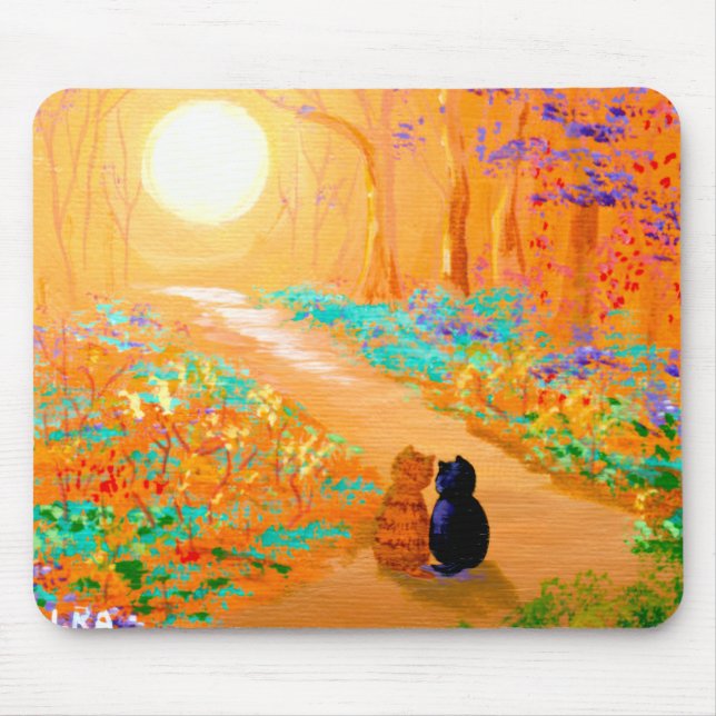 Tapis De Souris Chat noir Chat tigré orange Forêt (Devant)