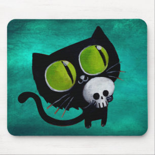 Tapis De Souris Chat noir de Halloween avec le crâne