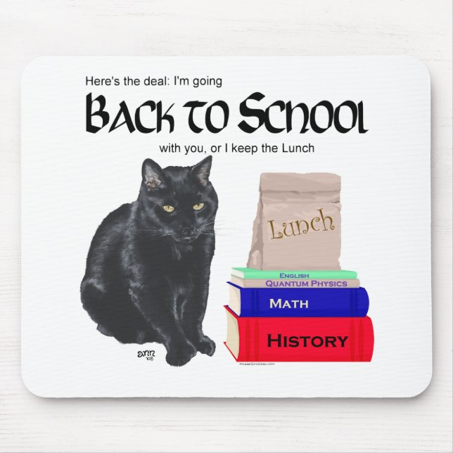 Tapis De Souris Chat noir de retour à l'école (Devant)