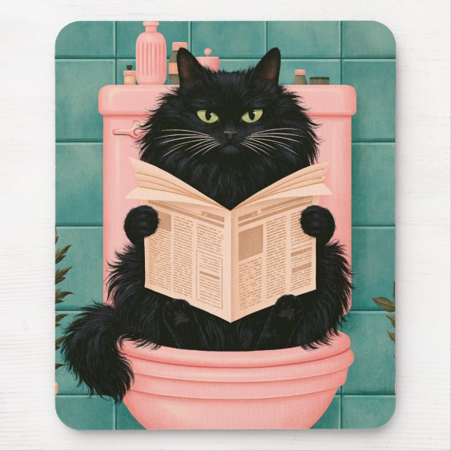 Tapis De Souris Chat noir de salle de bain drôle  (Devant)
