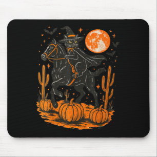Tapis De Souris Chat noir de sorcière montant un cheval Halloween