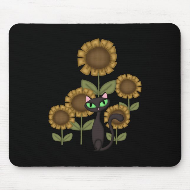 Tapis De Souris Chat noir de tournesol (Devant)