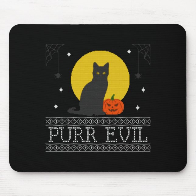Tapis De Souris Chat noir d'Halloween drôle mignon effrayant _ Méc (Devant)