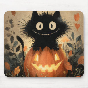Tapis De Souris Chat noir d'Halloween mignonne sur une Jack-o'lant