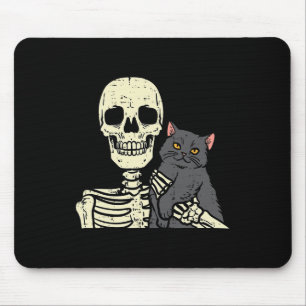 Tapis De Souris Chat noir d'Halloween sur squelette Costume d'épau