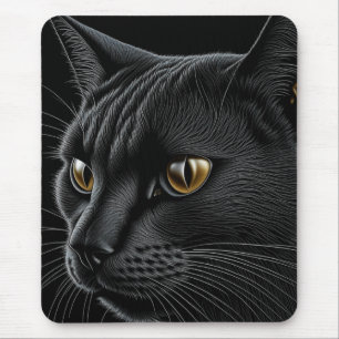 Tapis De Souris Chat noir d'IA avec des yeux jaunes