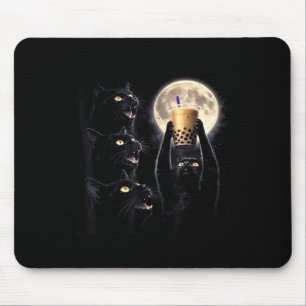 Tapis De Souris Chat Noir Drôle Boit du Thé aux Perles au Clair de