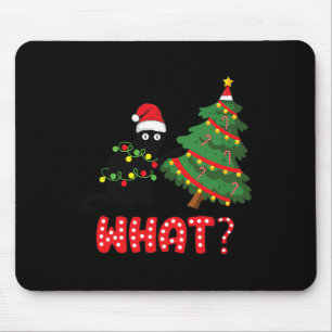 Tapis De Souris Chat Noir Drôle Poussant Arbre De Noël Sur Chat Wh