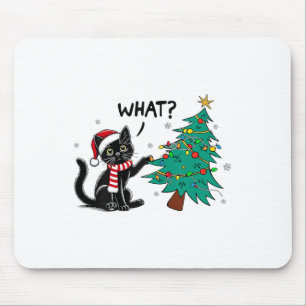 Tapis De Souris Chat Noir Drôle Poussant Arbre De Noël Sur Chat Wh
