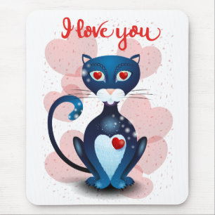 Tapis De Souris Chat noir en amour
