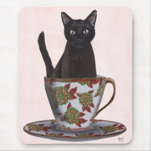 Tapis De Souris Chat noir en Teacup
