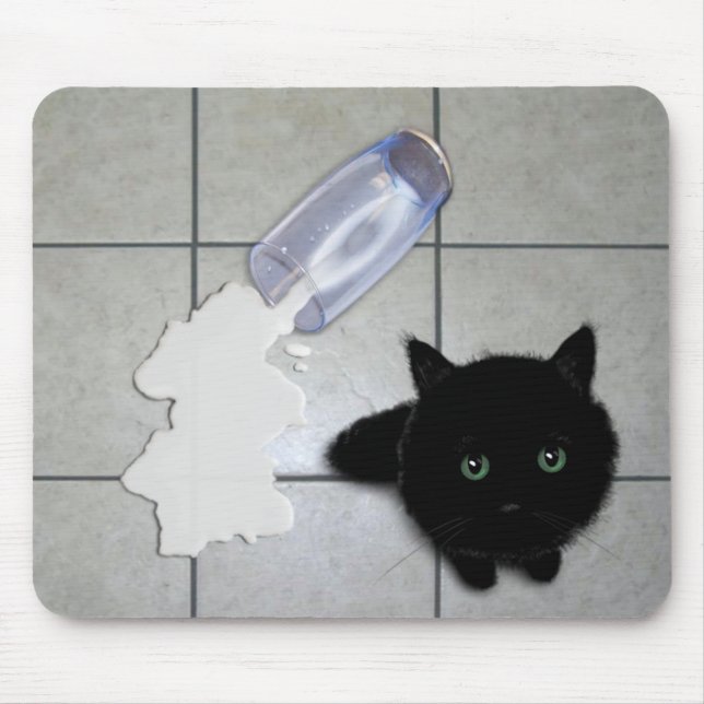 Tapis De Souris Chat noir et lait déversé (Devant)