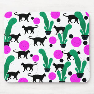 Tapis De Souris Chat noir et Motif de cactus tendance