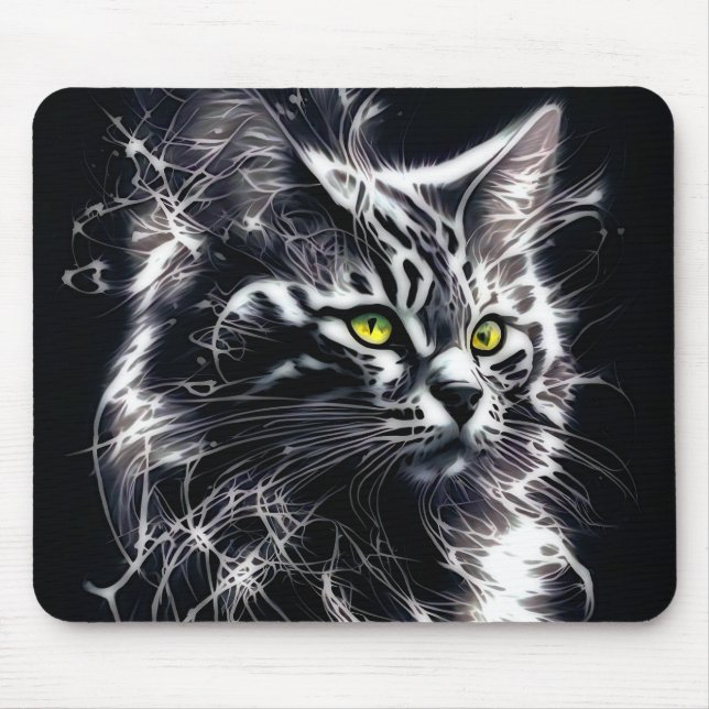 Tapis de souris chat noir fractal électrique (Devant)