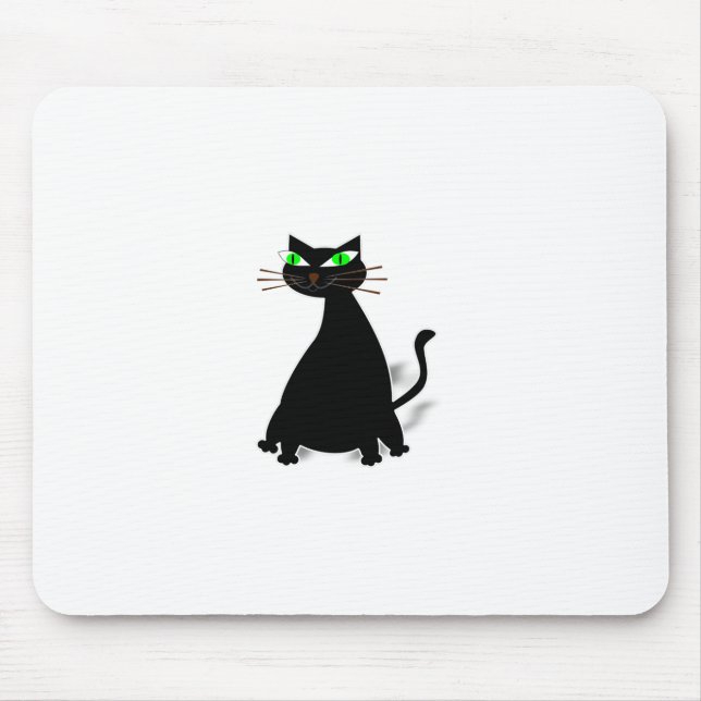 Tapis De Souris Chat noir gras aux yeux verts (Devant)