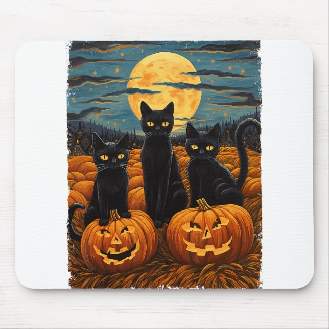 Tapis De Souris Chat noir Halloween Amoureux de les chats Starry N (Devant)