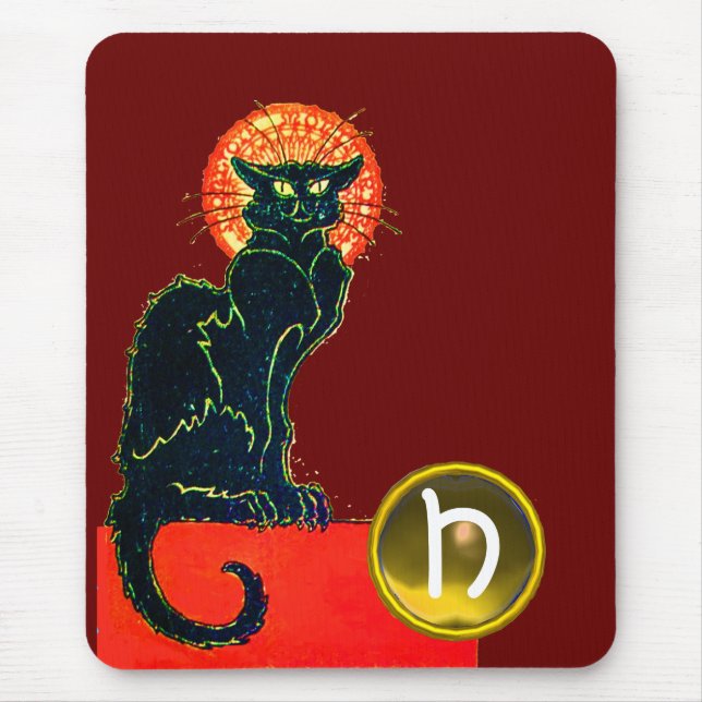 TAPIS DE SOURIS CHAT NOIR HALLOWEEN PARTY MONOGRAM (Devant)