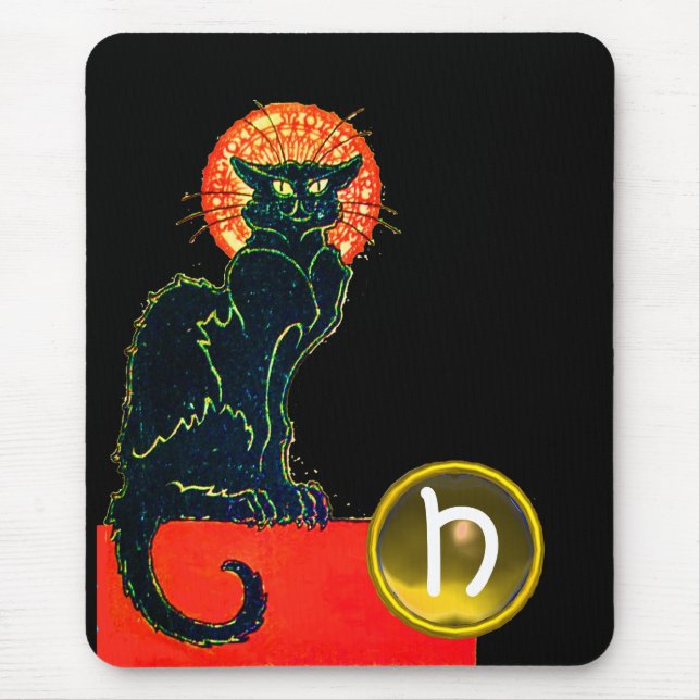 TAPIS DE SOURIS CHAT NOIR HALLOWEEN PARTY MONOGRAM (Devant)