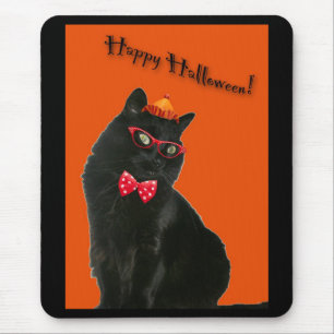 Tapis De Souris Chat noir Joyeux Halloween Mousepad
