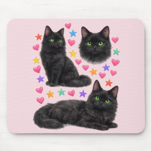 Tapis De Souris chat noir kawaii mignon arc-en-ciel animal de comp