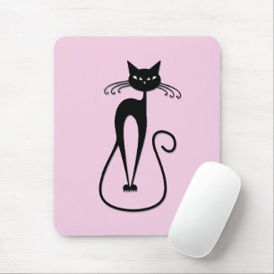 Tapis De Souris Chat noir maigre fantaisiste rose