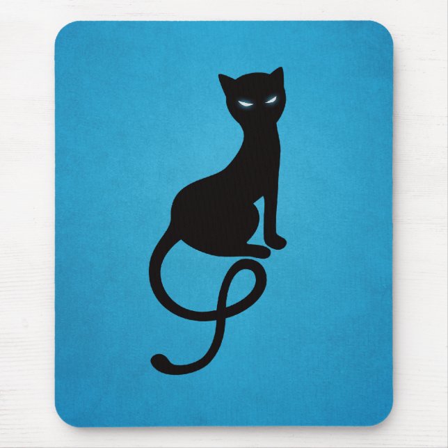 Tapis De Souris Chat noir mauvais aimable bleu (Devant)