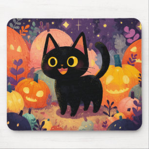 Tapis De Souris Chat noir mignon avec Jack-o’-Lanterns - Mousepad