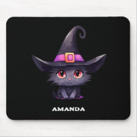 Chat noir mignon portant un Casquette de sorcière