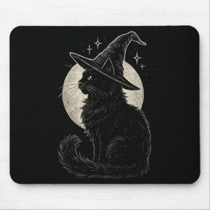 Tapis De Souris Chat noir mignon sorcière Casquette Lune Retro Coq