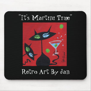 Tapis De Souris Chat noir Mousepad de Martini d'art de bruit rétr