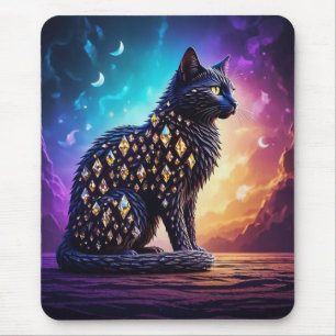 Tapis De Souris Chat Noir Mystérieux Avec Diamants