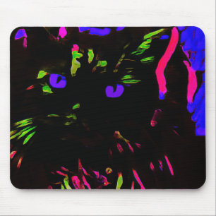 Tapis De Souris Chat noir néon avec yeux brillants