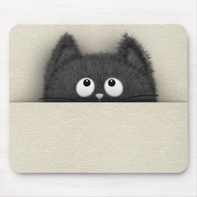 Tapis De Souris Chat noir pelucheux mignon faisant une pointe (Devant)