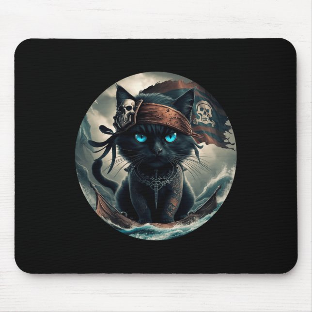 Tapis De Souris Chat noir pirate (Devant)